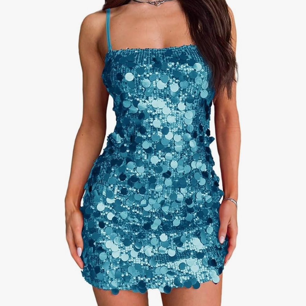 Sequin Blue Teal Mini Dress